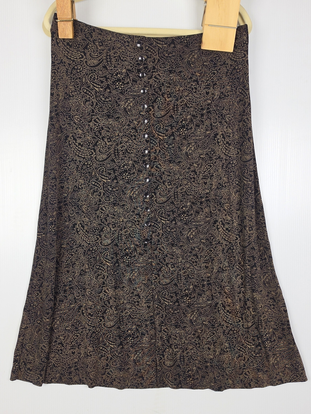 Briggs New York Brown and Black Paisley A-Line Button-Front Skirt